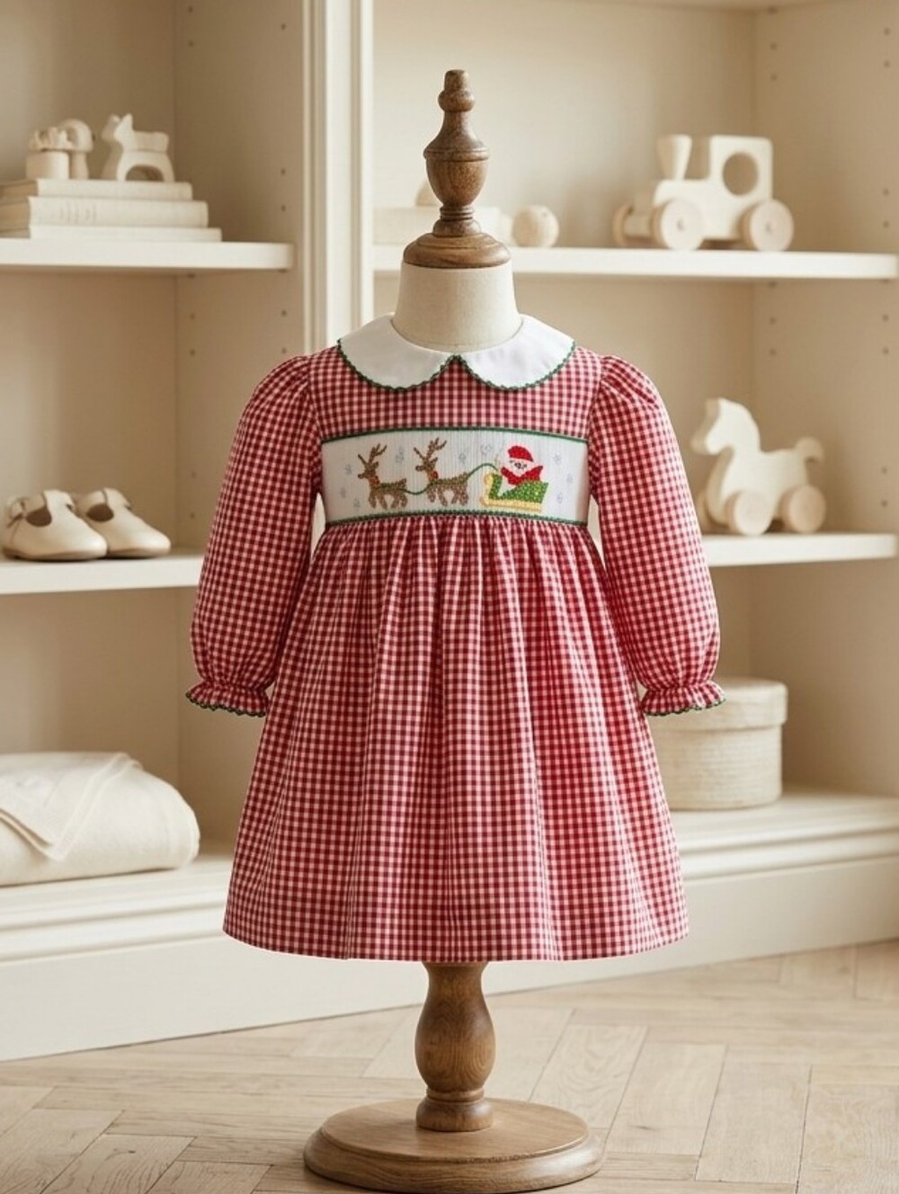 Petit Ami Smocked Santa & Reindeer Holiday Dress with Bloomers | Sizes 3M
